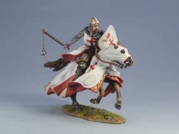 Livonian Knight with Flail--White Variant (red inner linings), The Battle of Legnica, 1241--single mounted figure charging #52740