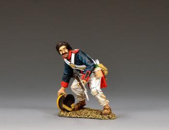Santa Anna's Soldier Soldier Reaching For His Shako, Rembember the Alamo--single Mexican infantryman figure #52758