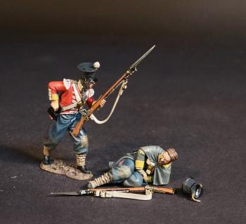 Two Infantrymen (#19 ,#7), The 44th (East Essex) Regiment of Foot, The Last Stand at Gandamak, 13th January 1842,--two figures(standing, reaching for cartridge; lying on side, wounded), hat, gun #52825