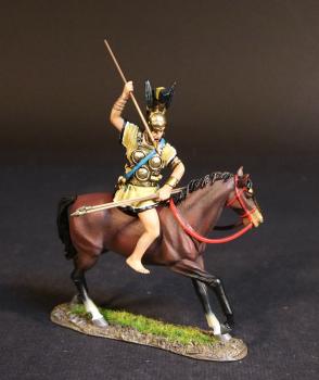 Image of Samnite Warrior (yellow tunic with black trim), The Samnites, Armies and Enemies of Ancient Rome--single mounted figure (ready to throw forward to the right; one javelin in right hand, two javelins in left) #52831