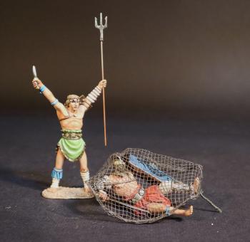 “Victory or Death!” #2, "Hail, Emperor, Those Who Are About to Die Salute You," Gladiators--two figures (Retiarius with knife & trident raised; secutor prone in net) #52837