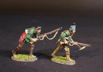 Two Rangers (advancing, blue hat; advancing crouching, black hat), Roger's Rangers, The Raid on St. Francis, 1759, The French and Indian War, 1754-1763--two figures #52838