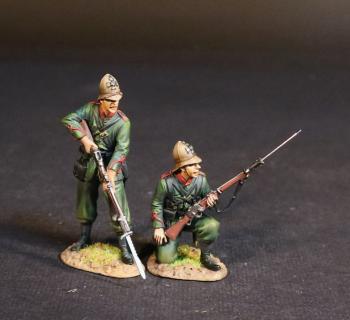 Two Infantrymen (kneeling ready; standing ready, gun pointed down), 3rd Battalion 60th King's Royal Rifle Corps, The Eshowe Relief Column, The Battle of Gingindhlovu, 2nd April 1879, The Anglo Zulu War--two figures #52848