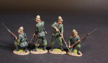 Image of Four Infantrymen (2 kneeling ready; 2 standing ready, gun pointed down), 3rd Battalion 60th King's Royal Rifle Corps, The Eshowe Relief Column, The Battle of Gingindhlovu, 2nd April 1879, The Anglo Zulu War--four figures #52849