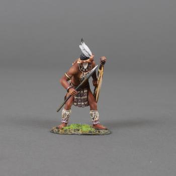 Image of Zulu Warrior with Spear, Anglo-Zulu Wars--single crouching Zulu Warrior figure with asegai and shield #52865