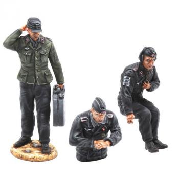 Image of German Panther Tank Crew, WWII Tank Crews--three figures (standing with jerry can; seated; leaning on hatch (half body)) #52878