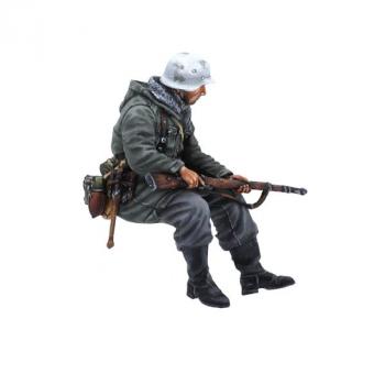 Image of German Panzer Grenadier Tank Rider #1, Kharkov, 1943--single seated figure (white helmet, rifle across lap) #52879