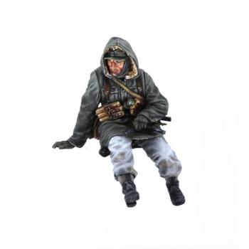 Image of German Panzer Grenadier Tank Rider #4, Kharkov, 1943--single seated figure leaning (hood up, SMG in lap) #52882