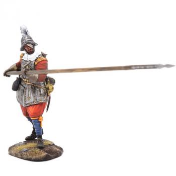Image of Spanish Tercio Pikeman with Level Pike #2, The Thirty Years War (1618-1648)--single standing figure with pike raised in both hands, bandage over left eye #52887
