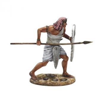 Image of Egyptian Warrior with Spear #1, Ancient Egyptians, Ancient Biblical Wars--single figure with shield ready to thrust spear underhanded #52906