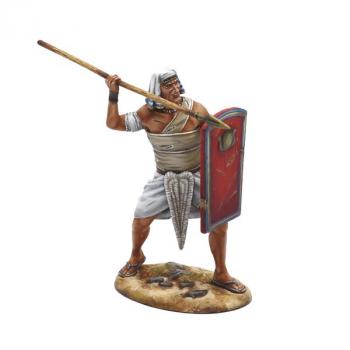 Image of Egyptian Warrior with Spear #2, Ancient Egyptians, Ancient Biblical Wars--single figure with shield ready to throw spear overhanded #52907