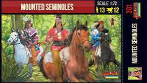 Image of Mounted Seminoles--12 mounted figures in 12 poses and 12 horse figures in 6 horse poses (unpainted)--TWELVE IN STOCK. #52598