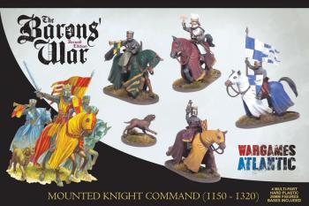 28mm Mounted Knight Command (1150-1320), Age of Chivalry--4 multi-pose unpainted plastic mounted figures and dog figure #52928
