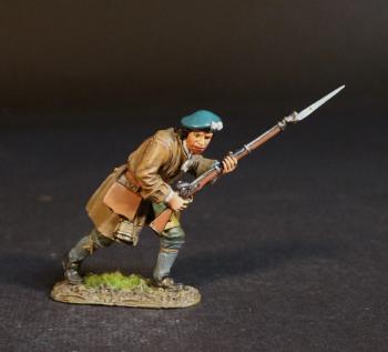 Image of Lowland Infantry (brown jacket, blue cap), The Jacobite Army, The Battle of Culloden, 16th April 1745, The Jacobite Rebellion, 1745--single figure advancing with bayonet fixed on musket #53012