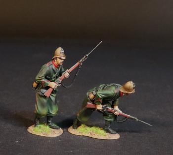 Two Infantrymen (advancing crouched, looking left; advancing slowly), 3rd Battalion 60th King's Royal Rifle Corps, The Eshowe Relief Column, The Battle of Gingindhlovu, 2nd April 1879, The Anglo Zulu War--two figures with bayonets affixed #53016