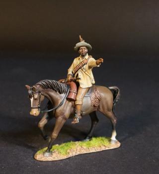 Image of Native Horseman, Natal Native Horse, The Eshowe Relief Column, The Battle of Gingindhlovu, 2nd April 1879, The Anglo Zulu War--single mounted figure looking and pointing left, gun across lap #53018