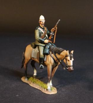 Image of Newcastle Mounted Rifles, Volunteers, Irregulars, and Auxiliaries, The Battle of Gingindhlovu, 2nd April 1879, The Anglo Zulu War--single mounted figure, reins in right hand, rifle resting upright in left hand #53019