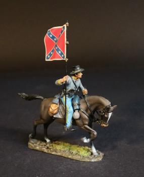 Confederate Standard Bearer, Cavalry Division, The Army of Northern Virginia, The Battle of Brandy Station, June 9th, 1863, The American Civil War, 1861-1865--single mounted figure (grey & blue uniform, dark brown horse) with flag #53026