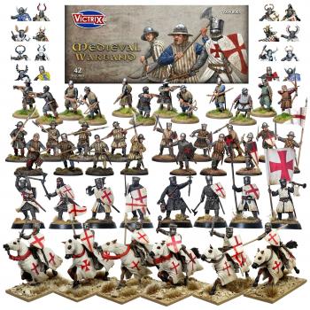 28mm Medieval Warband--42 multi-part unpainted plastic figures #53032