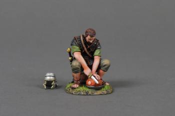 The Meat Cutter (D)--single Roman Legionary figure in Green tunic sitting on a bucket cutting meat and helmet (no shield) #53063
