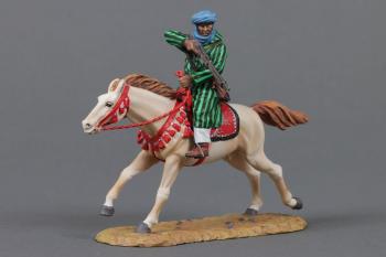 Rif Cavalry Shooting Sidewards--single figure (green and black striped djellaba) mounted on running horse #53064