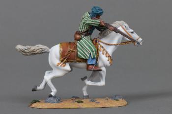 Rif Cavalry Shooting Down--single figure (green and black striped djellaba) mounted on running horse #53065