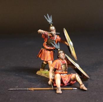 Two Hastati (yellow shield), The Roman Army of the Mid Republic, Armies and Enemies of Ancient Rome--two figures (advancing, ready to stab with gladius; seated holding gladius) & pila #53104