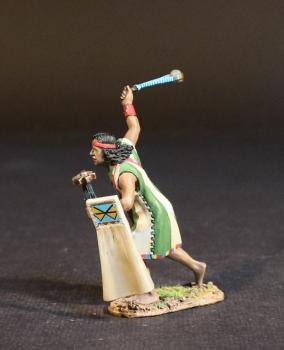 Image of Inca Slinger (tunic with wide green & tan horizontal stripes), The Inca Empire, The Conquest of America--single figure with sling mid-swing and readied mace #53113