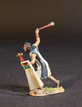Image of Inca Slinger (tunic with wide black & tan horizontal stripes), The Inca Empire, The Conquest of America--single figure with sling mid-swing and readied mace #53115