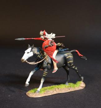 Image of Cheyenne Red Shield Society Warrior, Cheyenne Warriors, The Fight When Roman Nose Was Killed, 17th -19th September 1868, The Black Hill Wars, 1876-1877, Thunder on the Plains--single mounted figure charging with spear ready to stab and round red shield #53117