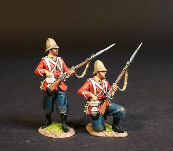 Two Infantrymen (standing reaching for cartridge, kneeling reaching for cartridge), The 2nd Battalion, 3rd (East Kent) Regiment (The Buff), The Eshowe Relief Column, The Battle of Gingindhlovu, 2nd April 1879, The Anglo Zulu War--two figures #53118