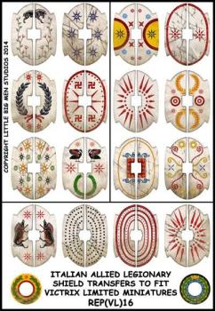 Italian Allied Legionary Shield Designs 16--28mm Republican Roman Legionary shield transfers to fit Victrix Ltd. miniatures--Special Order:  Takes 2 to 3 weeks #53128