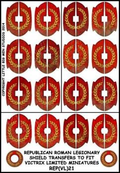 Republican Roman Legionary Shield Designs 21--28mm Republican Roman Legionary shield transfers to fit Victrix Ltd. miniatures--Special Order:  Takes 2 to 3 weeks #53129