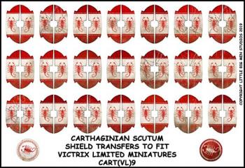 Carthaginian Scutum Shield Designs Cart 9--twenty-three 28mm Carthaginian shield transfers to fit Victrix limited range of Warriors of Carthage miniatures--Special Order:  Takes 2 to 3 weeks #53132