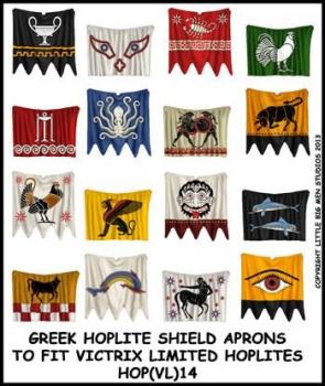 Greek Hoplite shield aprons Designs 14--28mm Greek Hoplite shield apron designs to fit Victrix Ltd. miniatures--Special Order:  Takes 2 to 3 weeks #53137