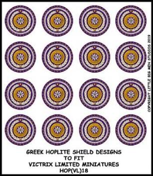 Greek Hoplite Shield Designs 18--28mm Greek Hoplite shield designs to fit Victrix Ltd. miniatures--Special Order:  Takes 2 to 3 weeks #53140