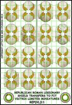 Republican Roman Shield Designs 11--28mm Republican Roman Legionary shield transfers to fit Victrix Ltd. miniatures--Special Order:  Takes 2 to 3 weeks #53143