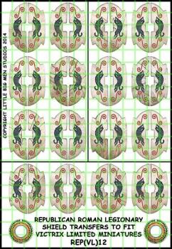Republican Roman Shield Designs 12--28mm Republican Roman Legionary shield transfers to fit Victrix Ltd. miniatures--Special Order:  Takes 2 to 3 weeks #53144