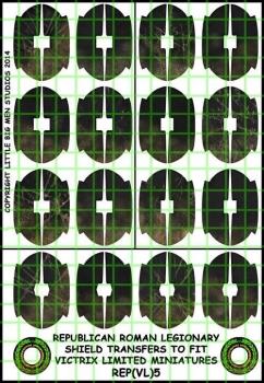 Republican Roman Shield Designs 5--28mm Republican Roman Legionary shield transfers to fit Victrix Ltd. miniatures--Special Order:  Takes 2 to 3 weeks #53151
