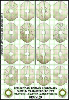 Republican Roman Shield Designs 9--28mm Republican Roman Legionary shield transfers to fit Victrix Ltd. miniatures--Special Order:  Takes 2 to 3 weeks #53155
