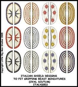  Italian Shield Designs to fit Gripping Beast Miniatures (Oval Scutum) 1--28mm--Special Order:  Takes 2 to 3 weeks #53157