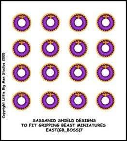 Sassinid Shield Designs to Fit Gripping Beast Miniatures #7--sixteen 28mm shield transfers--Special Order:  Takes 2 to 3 weeks #53161