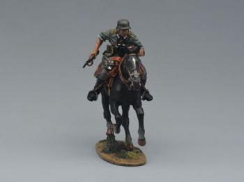 German Army Cavalry Private (armed with a submachine gun), 1940–1941--single mounted figure on charging Black horse #53313