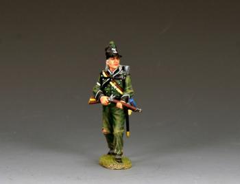 Image of Chosen Man Rifleman Daniel Hagman of the 95th Rifles--single advancing Napoleonic-era British figure with readied rifle #53346