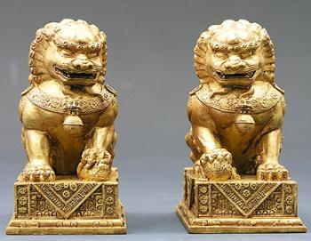 Gate Guardian Lions--2 Statues (gold)--RETIRED. - LAST ONE!  Gate Guardian Lions--2 Statues (gold)--RETIRED. - LAST ONE!  #11041