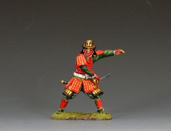Samurai Ronin--single standing samurai figure in red armor and green clothing #53352