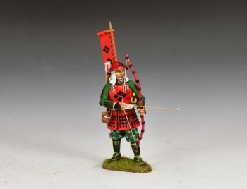 'Ashigaru Archer Ready' with Sashimono (Eastern Army)--single standing figure in red amor and green clothing #53353