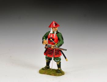'Ashigaru Arquebusier Loading His Weapon' (Eastern Army)--single standing figure in red amor and green clothing #53357