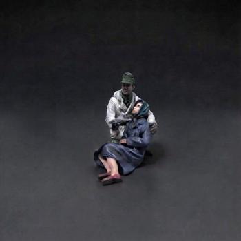 Kurt Steiner with Woman, "The Eagle Has Landed", The Fallschirmjaegers, WWII--single kneeling FJ with pistol supporting fallen woman #53387