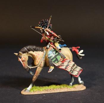 Image of Cheyenne Dog Society Soldier, The Battle Where the Girl Saved Her Brother, 17th June 1876, The Black Hill Wars, 1876-1877, Thunder on the Plains--single figure on rearing horse, bow with nocked arrow pointed up to the left #53428